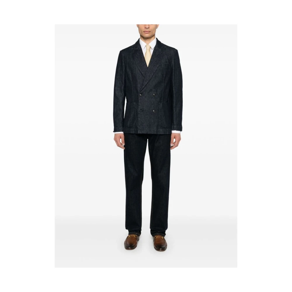 Cruna Indigo Denim Jack met Peak Revers Blue Heren