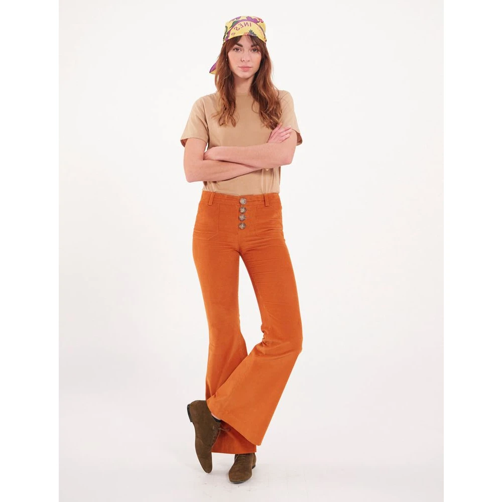 Ines De La Fressange Paris Flare Corduroy Broek Orange Dames