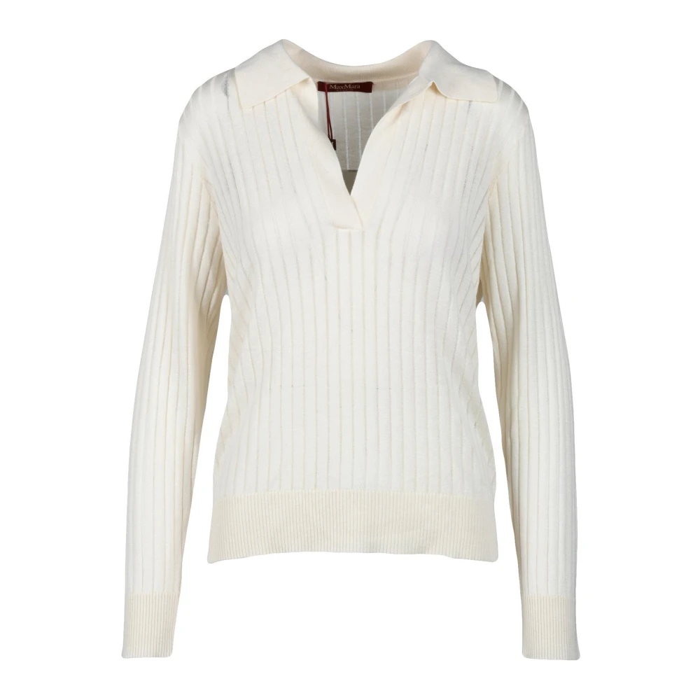 Max Mara Studio Silke Ull Blandningstickad Topp White, Dam