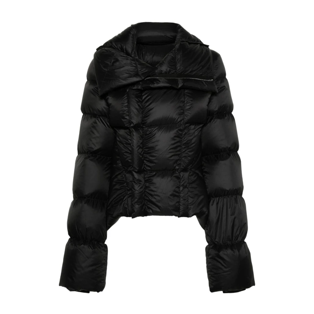 Rick Owens Zwarte Gewatteerde Jas met Trechterhals Black Dames