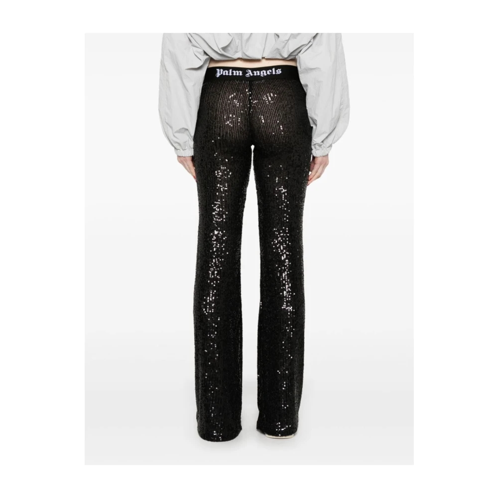 Palm Angels Zwarte Pailletten Flared Broek Black Dames