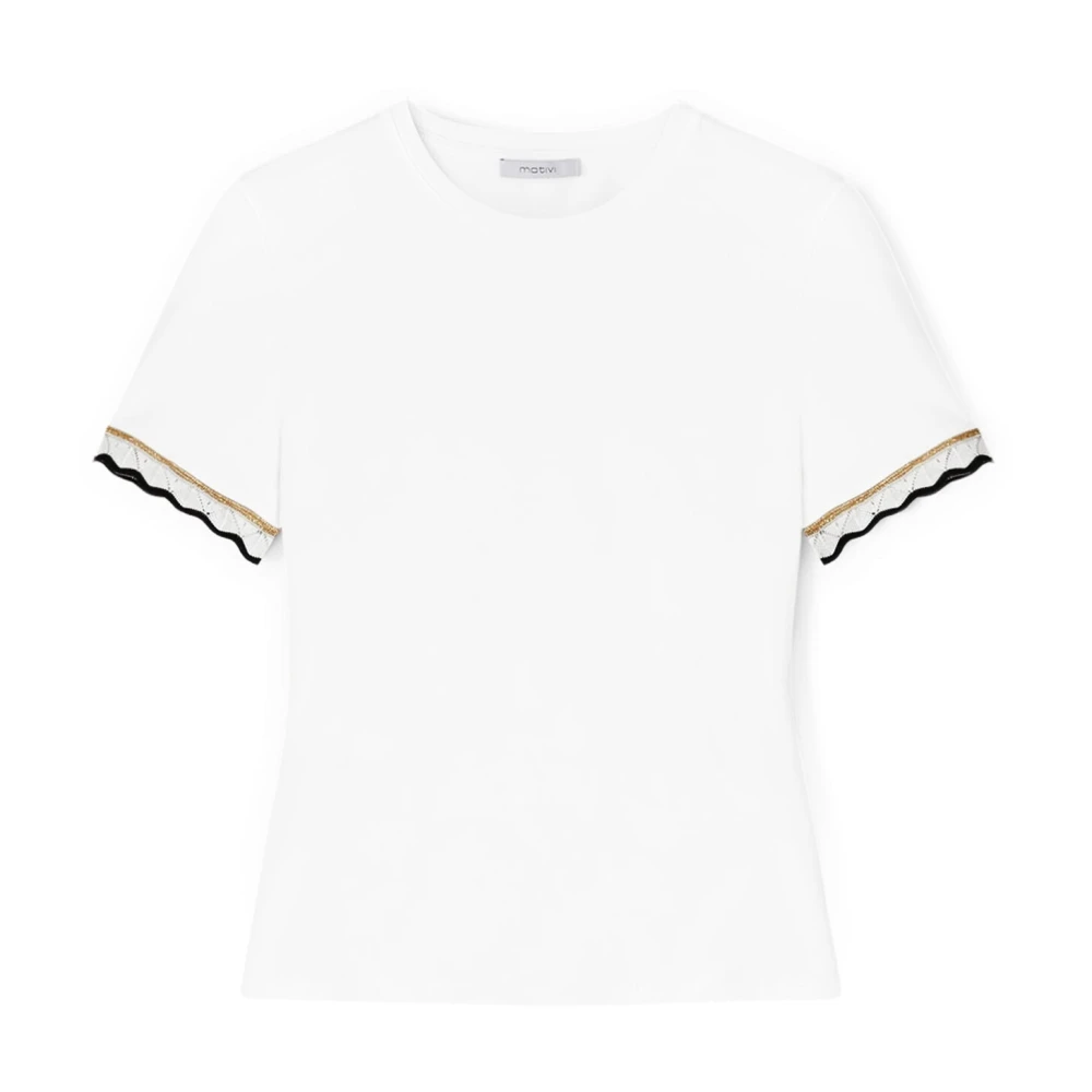 Motivi Lamé Gebreide Boord T-Shirt White Dames