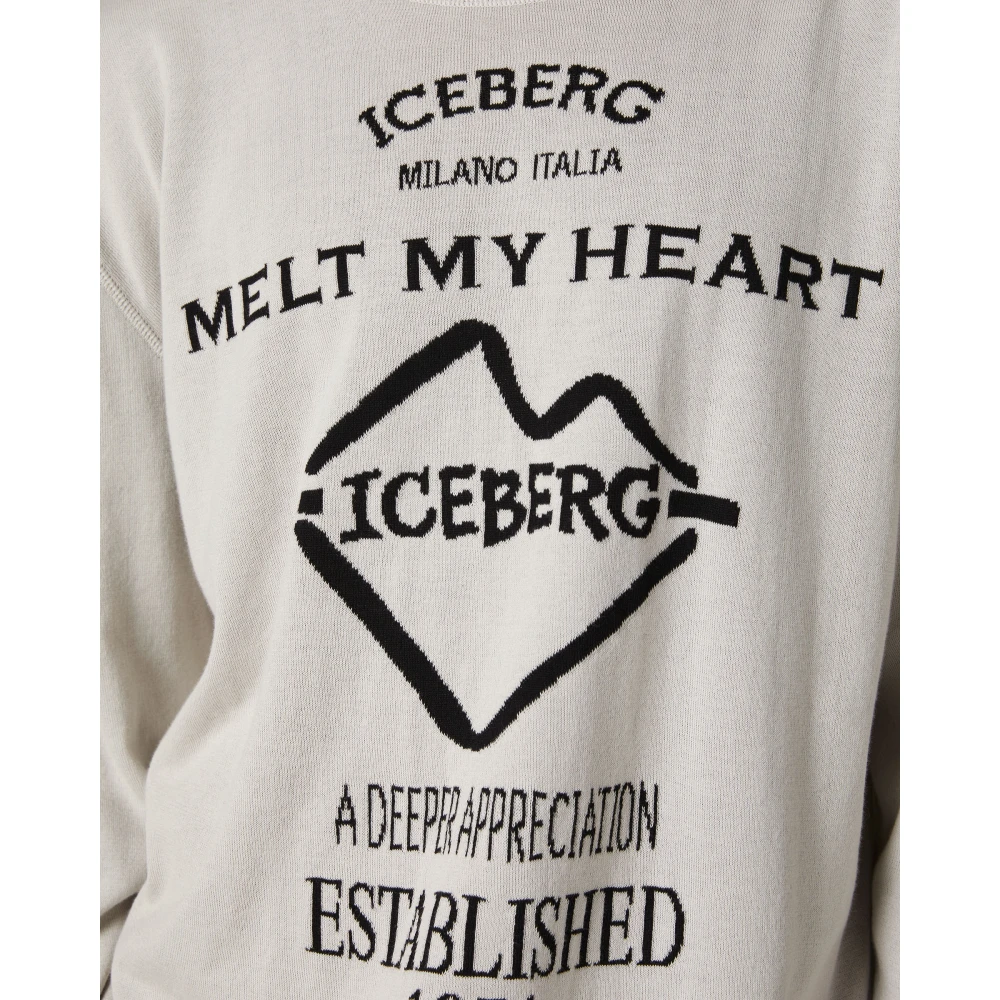 Iceberg IJsblauwe crewneck sweater in dubbel jacquard katoen met graphics Beige Heren