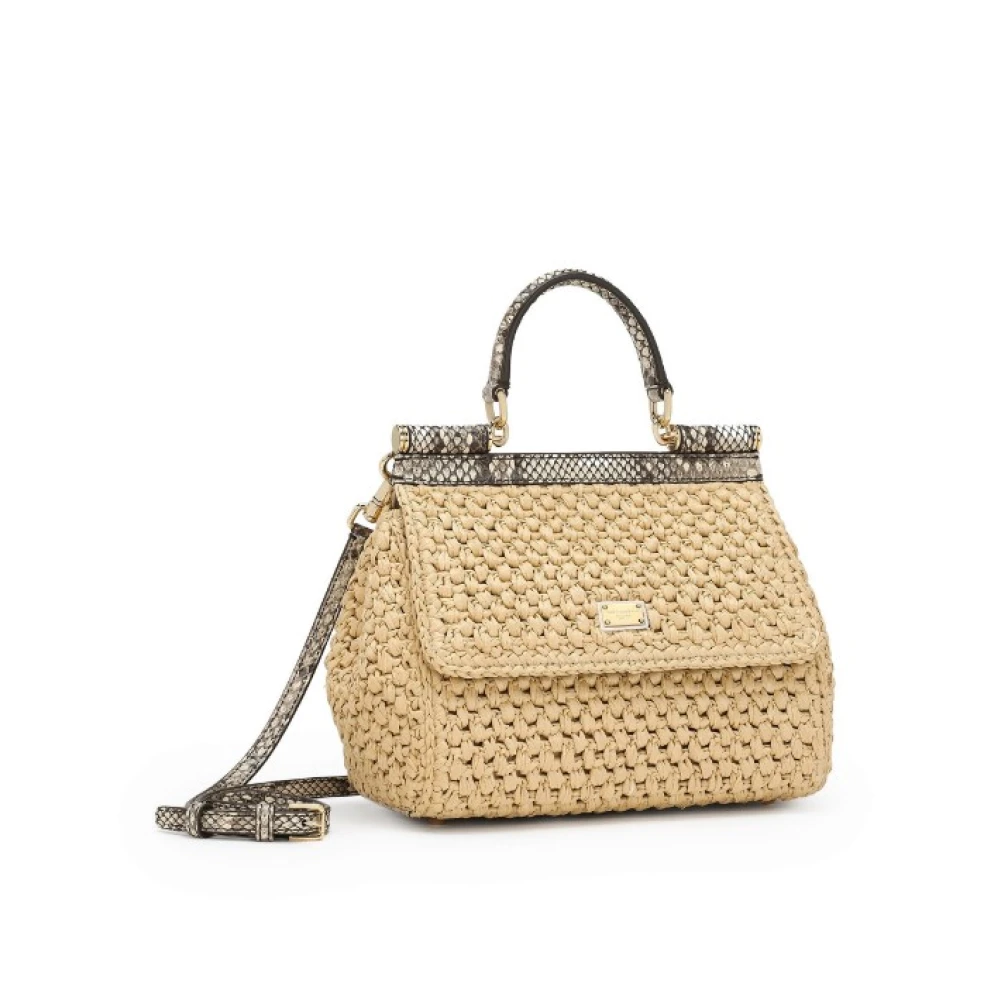 Dolce & Gabbana Stijlvolle Sicily Schoudertas met Slangeneffect Brown Dames