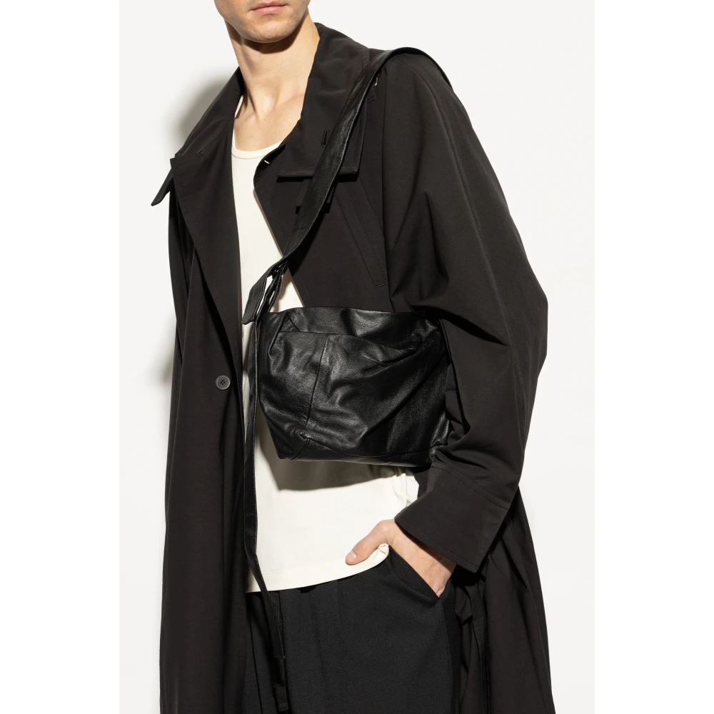 Yohji Yamamoto Leren schoudertas Black Unisex