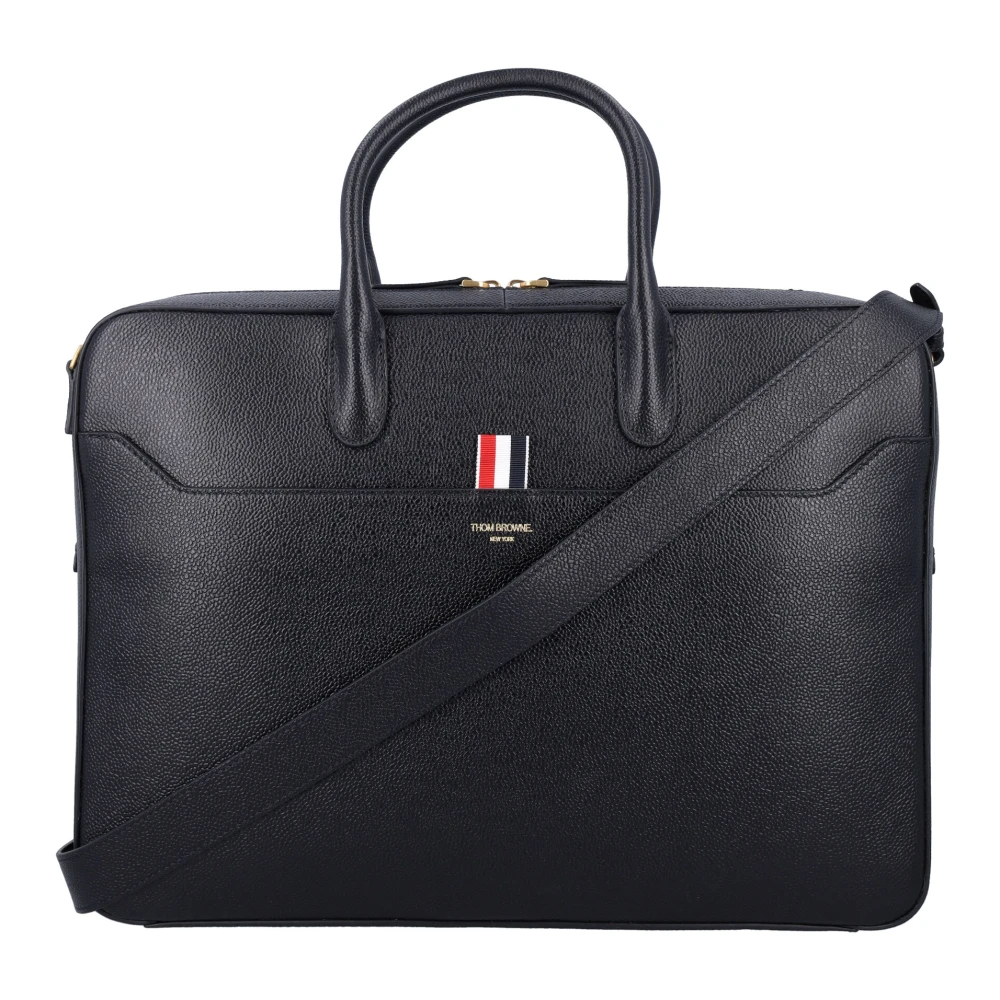 Thom Browne Zwarte Pebble Grain Leren Aktetas Black Heren