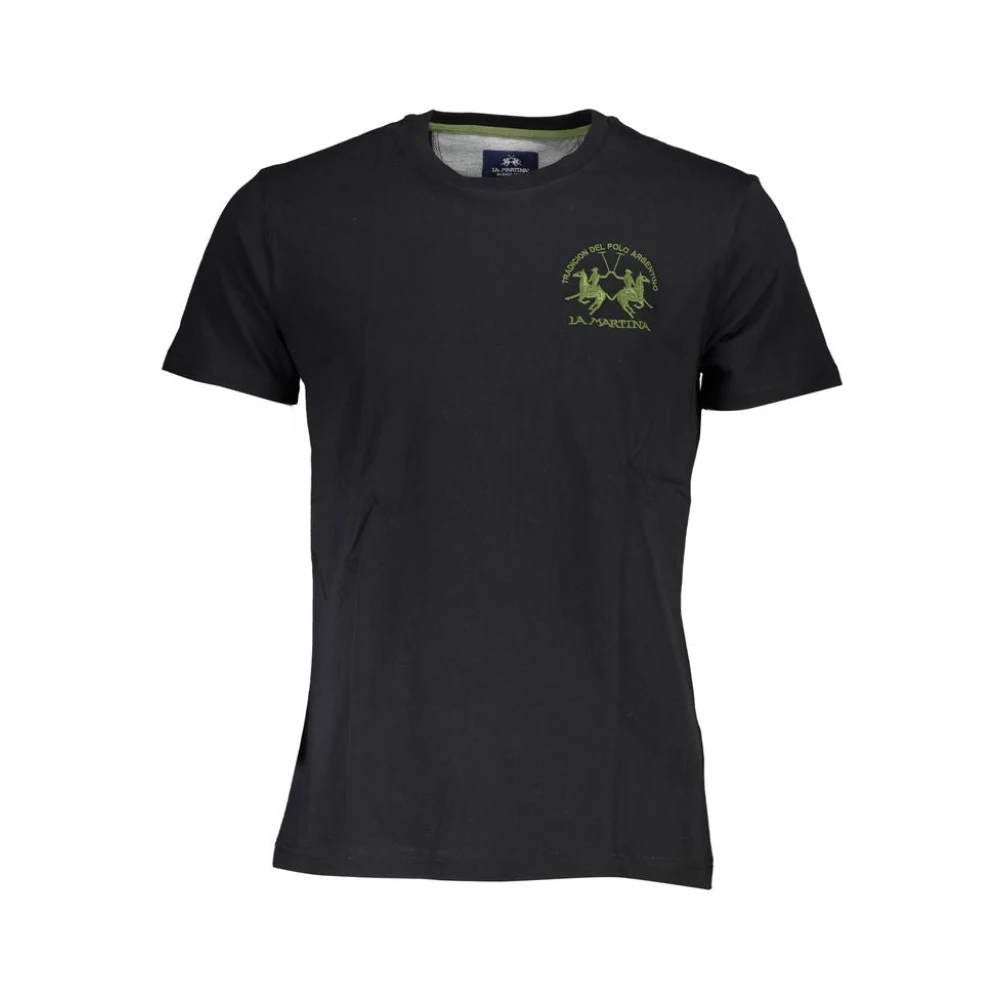 LA MARTINA Elegant T-shirt met geborduurde ronde hals Black Heren