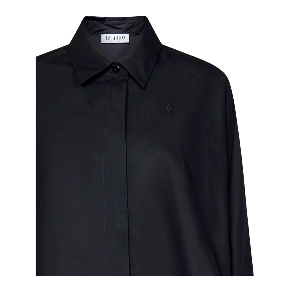 The Attico Asymmetrische katoenen shirt met logo borduurwerk Black Dames