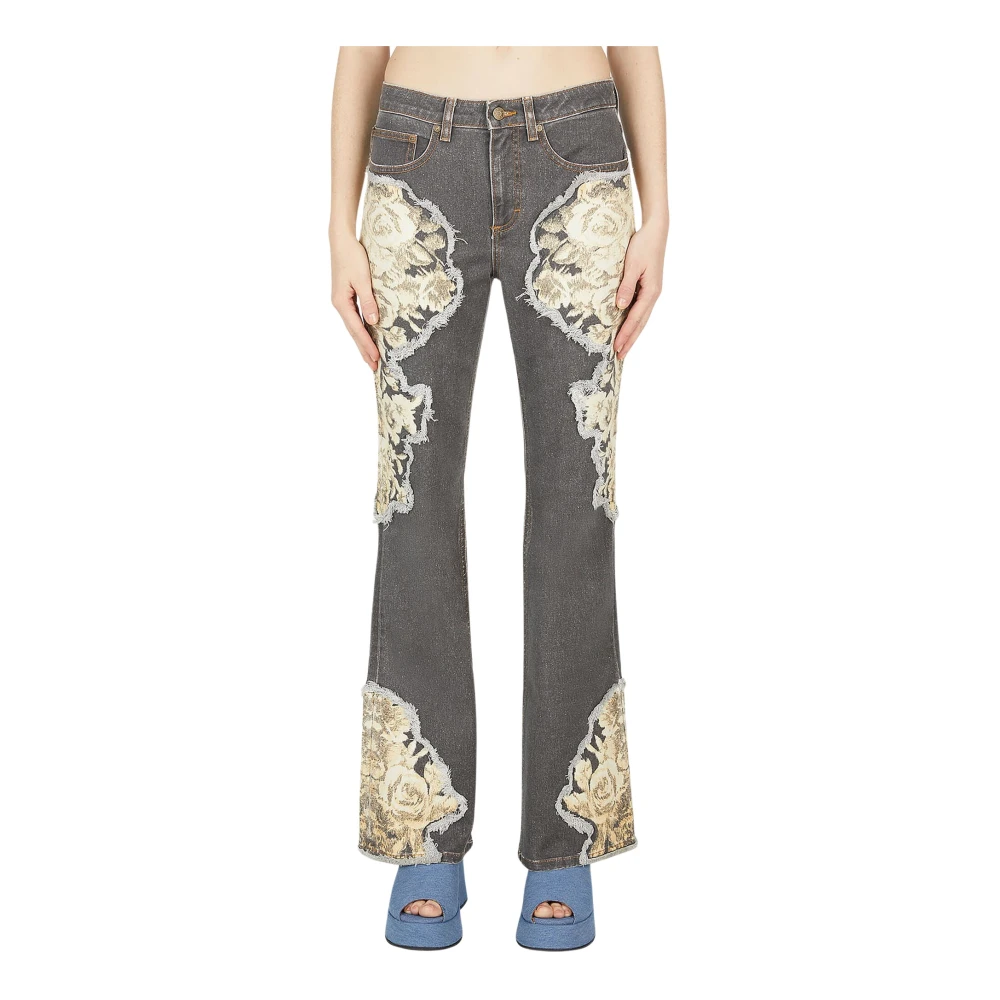 Guess Women's Gray Flare Jeans, W25, Floral Printed Flared Jeans