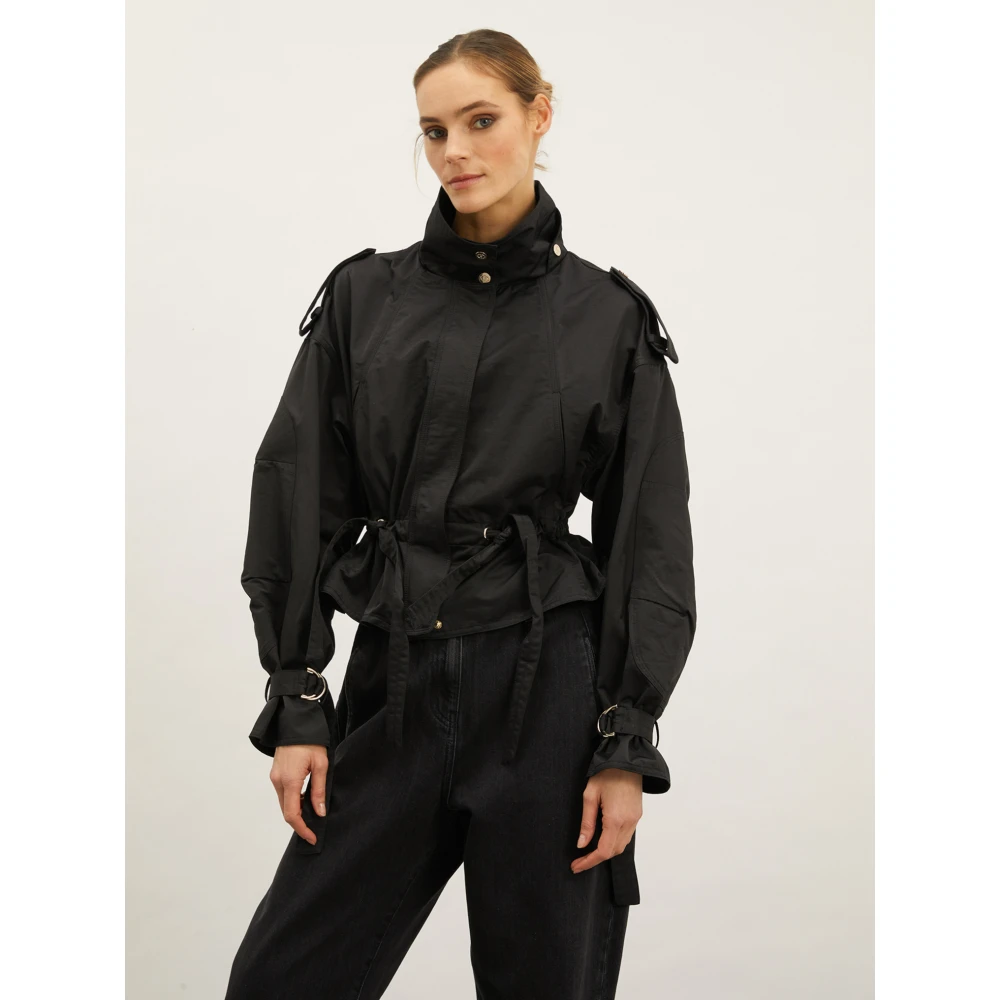 Motivi Korte windjack met taillekoord Black Dames