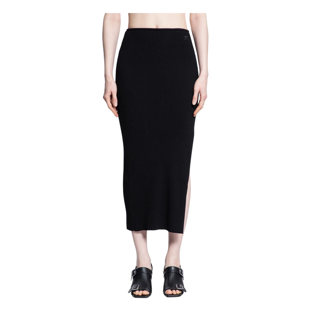 Courrèges Zwarte Ribgebreide Lange Rok Black Dames