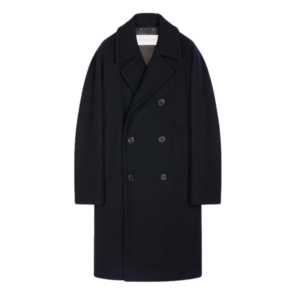 Dries Van Noten Wollen Loose Fit Mac Jas Blue Heren