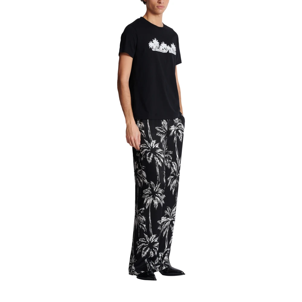 Balmain T-shirt met palmboom handtekeningprint Black Heren