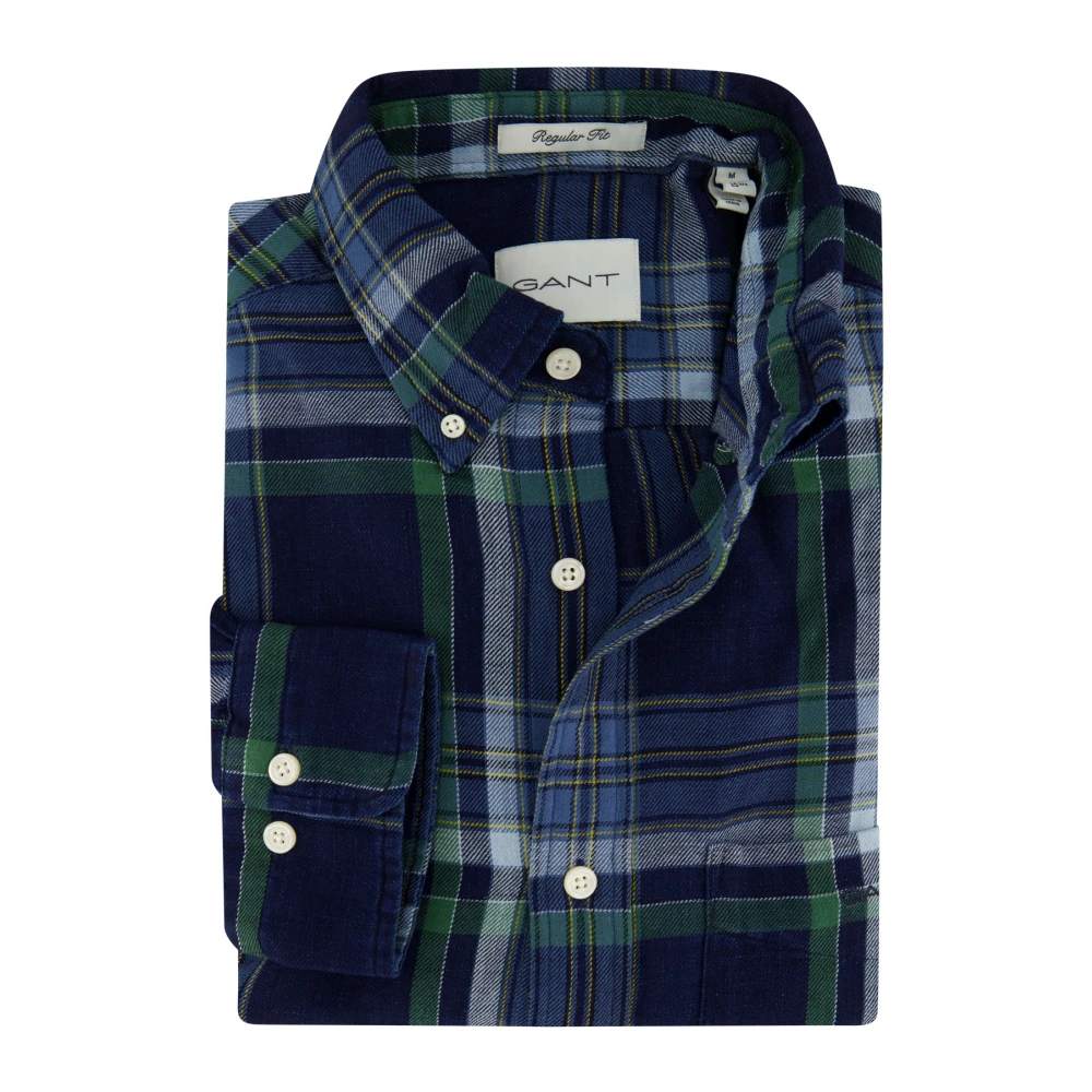 GANT Overhemd 'Reg Indigo Twill Check Shirt' Van blauw