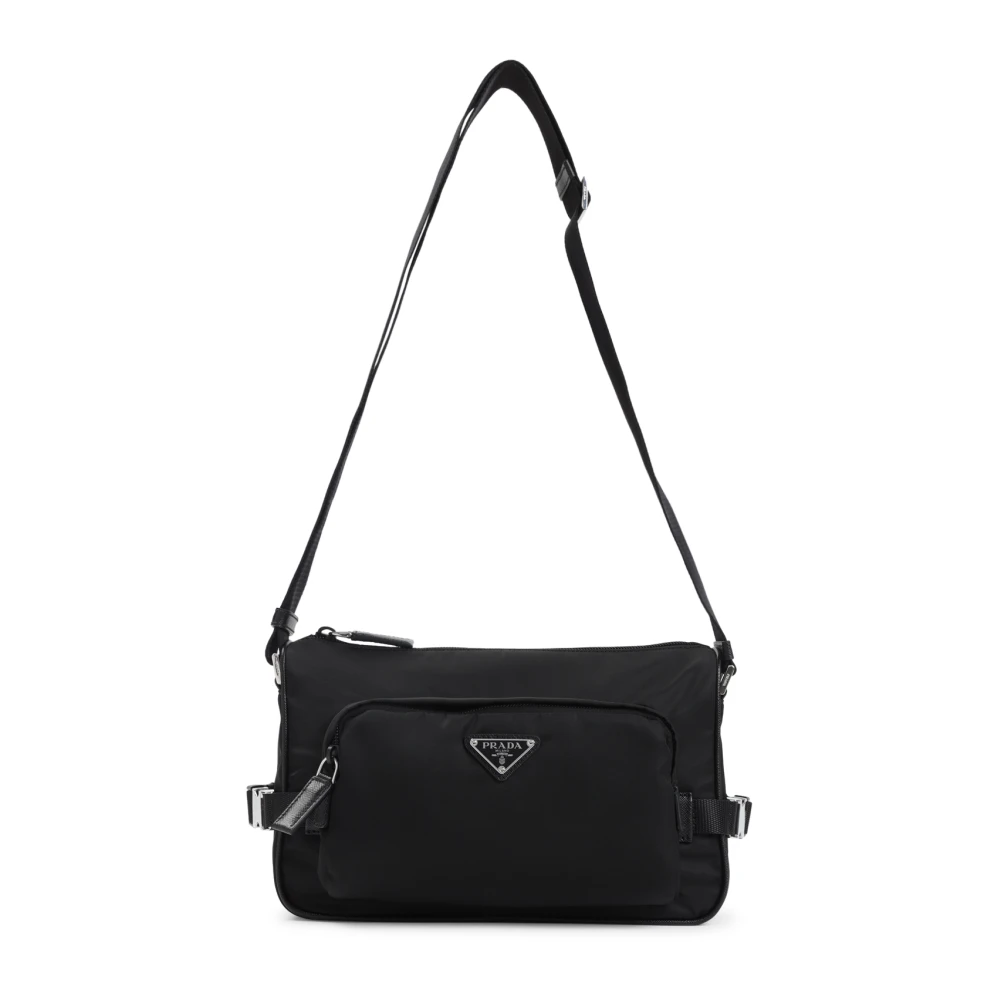 Prada Men's Black Re-Nylon And Leather Shoulder Bag - Cross Body Bags - One Size- Bags