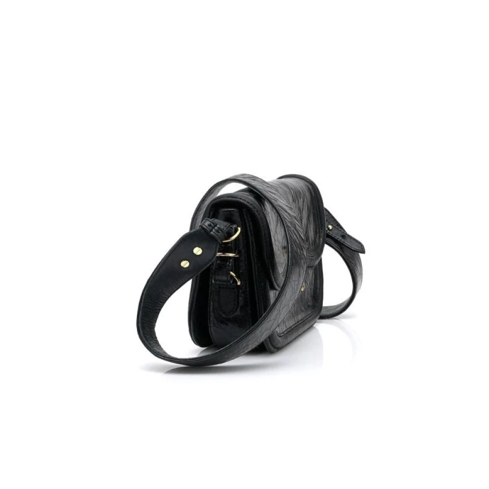 Claris Virot Vintage Zwarte Leren Schoudertas Black Dames