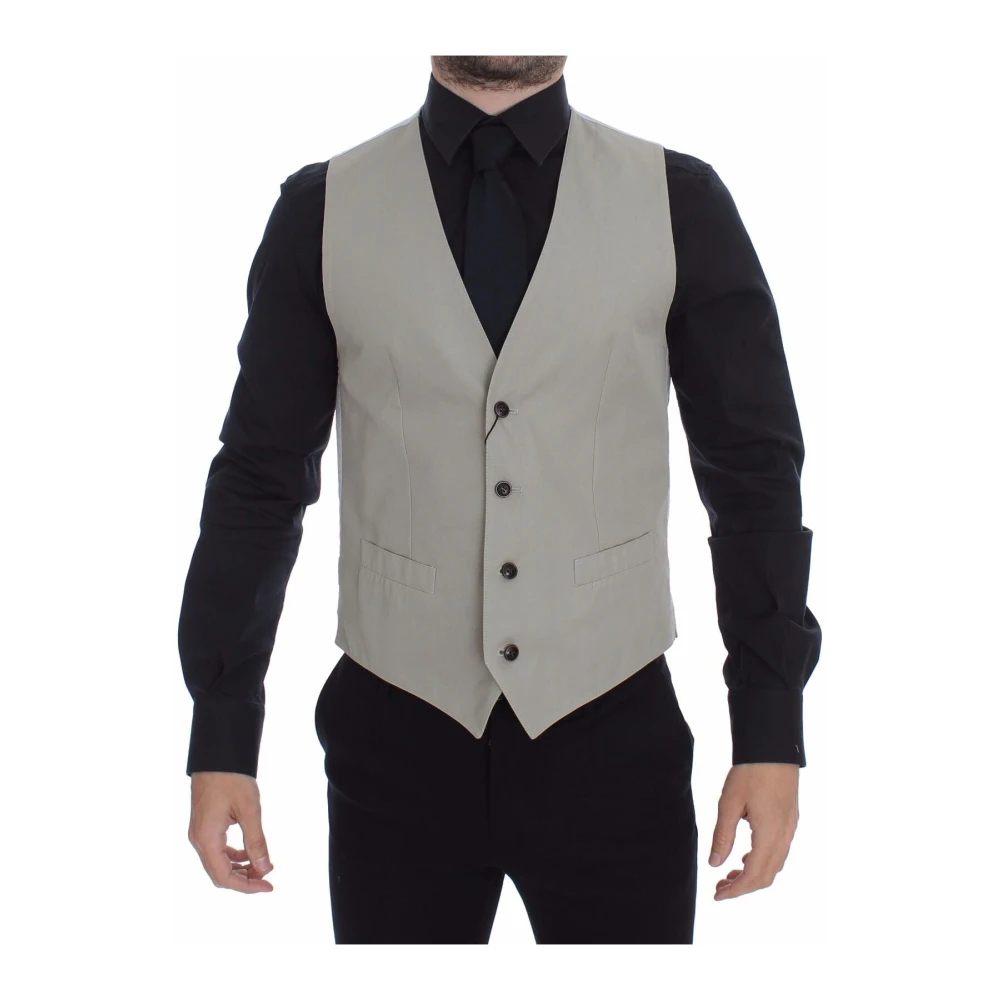 Dolce & Gabbana Beige Silk Blend Dress Formal Vest Gilet - Male - Waistcoats - Beige - S - Suits