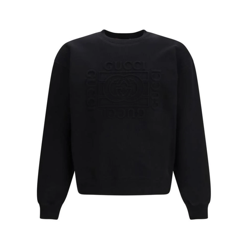 Gucci Men's Black Cotton Sweatshirt With Ribbed Cuffs And Hem