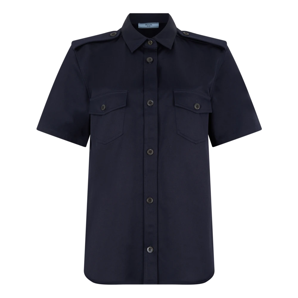 Prada Women's Blue Shirts, S, Short-Sleeved Chino Shirt