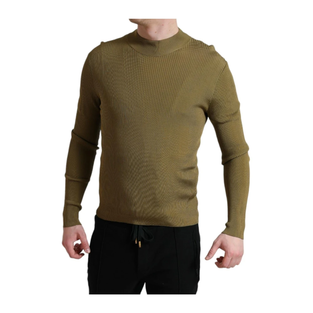 Dolce & Gabbana Army Green Viscose Crewneck Pullover Jumper - Male - Round-Neck Knitwear - Green - M - Knitwear - Image 3