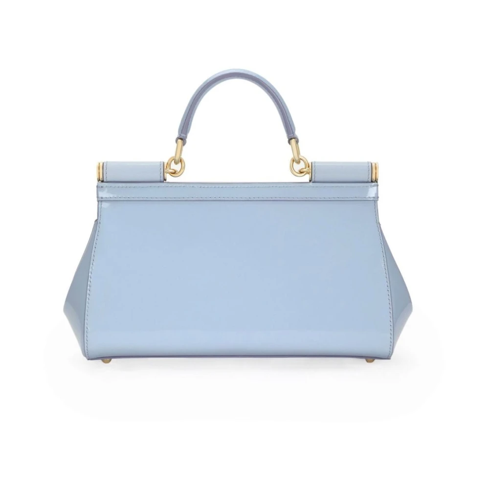 Dolce & Gabbana Leren Schoudertas met Logo Plaque Blue Dames