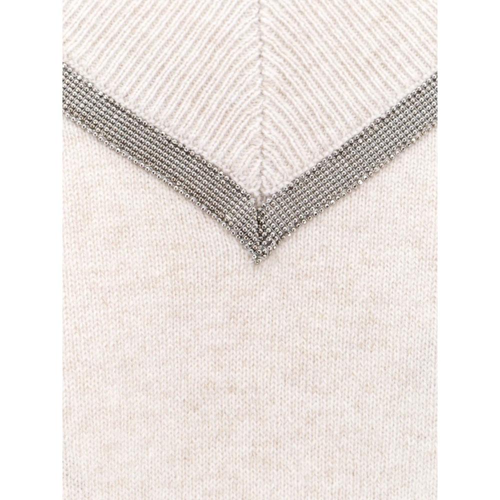 BRUNELLO CUCINELLI Cashmere V-hals Sweater met Monili Profiel Gray Dames