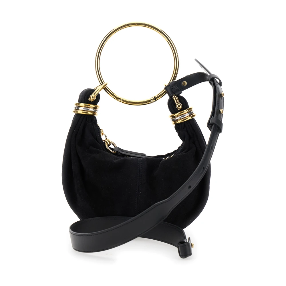 Chloé Zwarte handtas met ringhandvat en logo Black Dames
