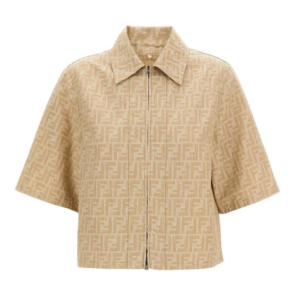 Fendi Women's Beige Chambray Cropped Denim Jacket