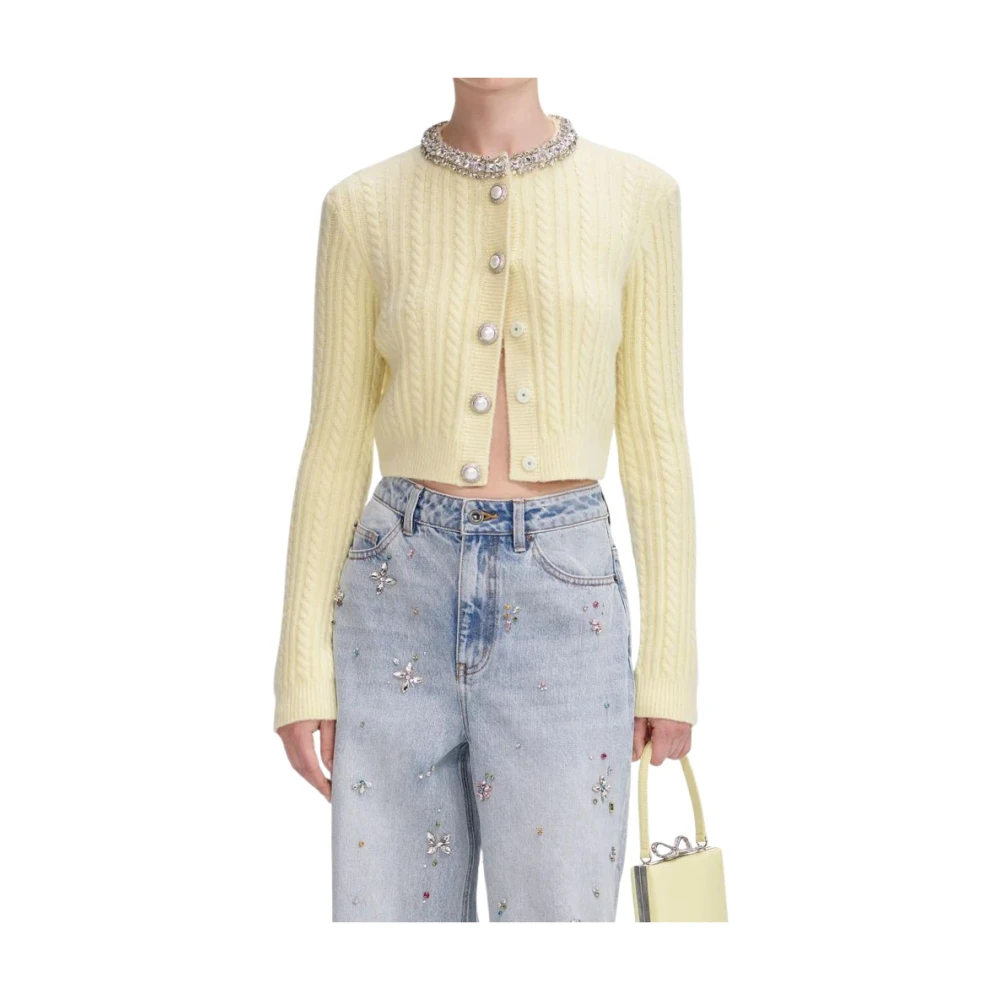 Self Portrait Women's Yellow Cardigans, L, Alpaca Cardigan
