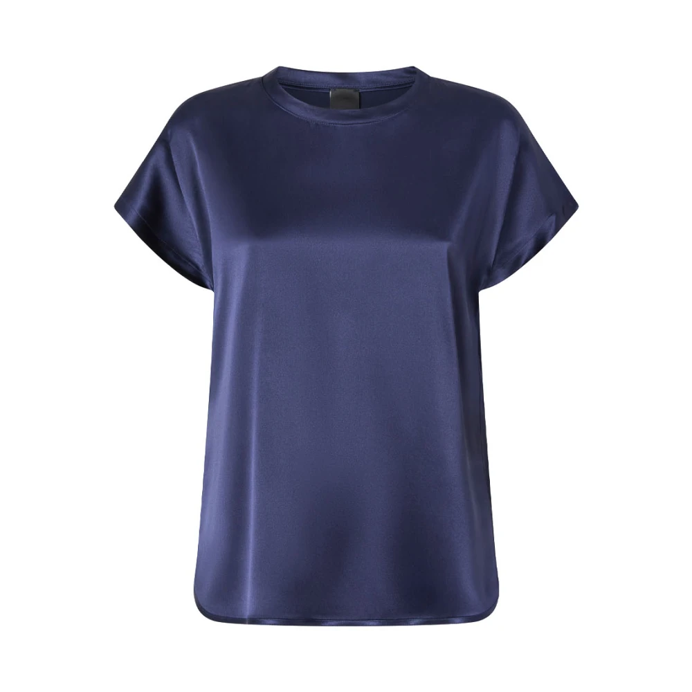 Pinko Zijden Satijnen Blouse met Korte Mouwen Blue Dames