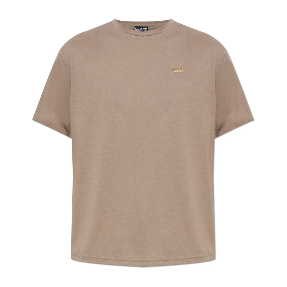 Emporio Armani Ea7 Vrouw Beige Tops Dames, Xl, Polyester, T-Shirt Met Logo-Vormige Applicatie