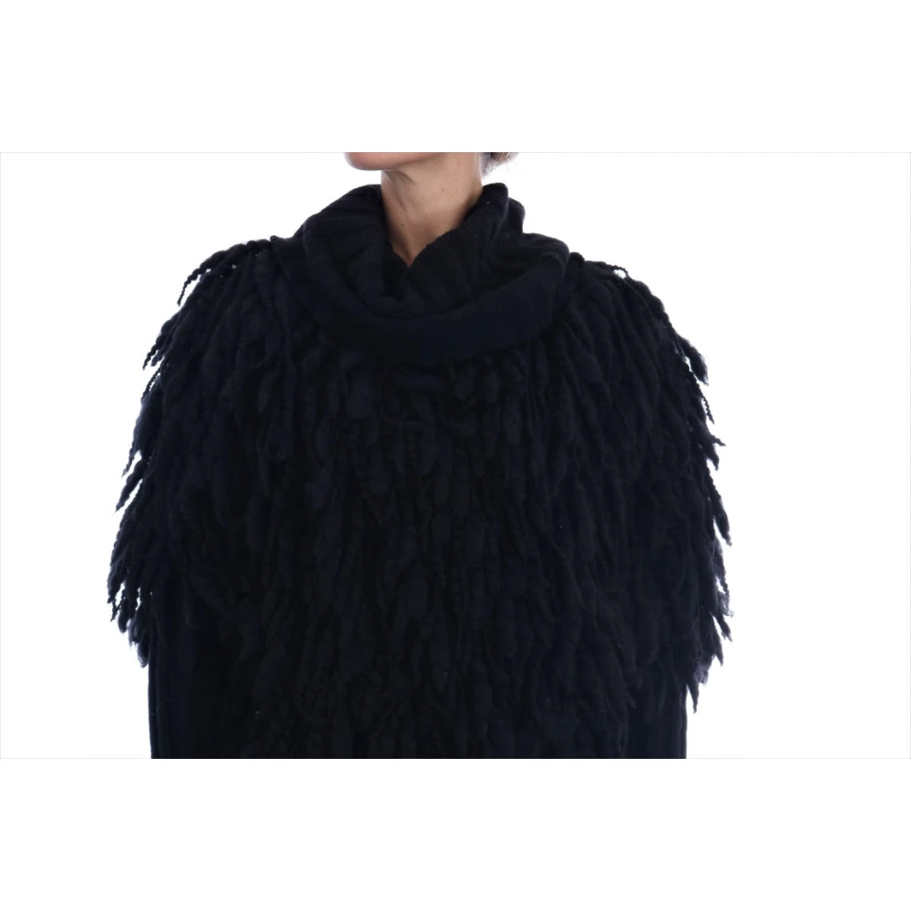 Dolce & Gabbana Luxe Zwarte Wol en Kasjmier Fringe Trui Black Dames