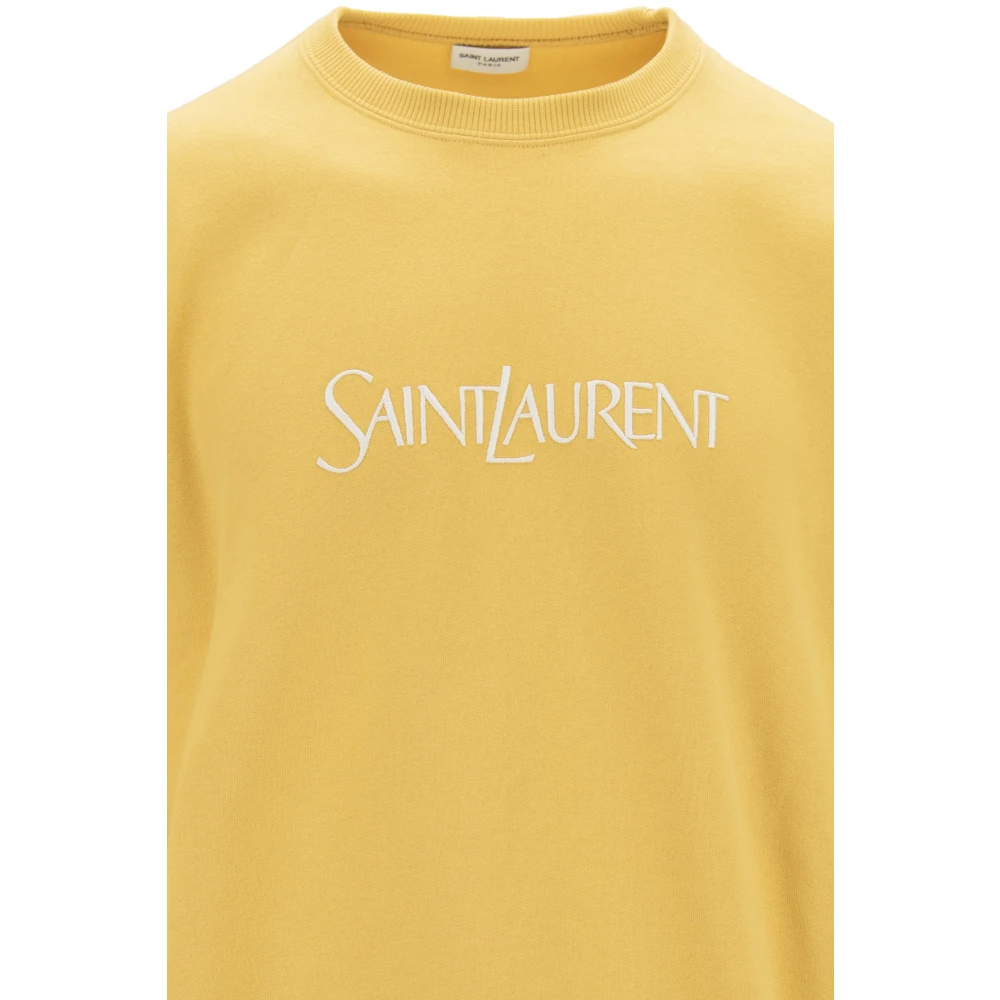 Saint Laurent Geborduurde katoenen sweatshirt Yellow Heren