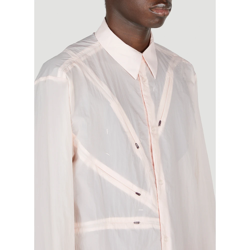 Post Archive Faction Technische Poplin Shirt met Ritssluiting Pink Heren