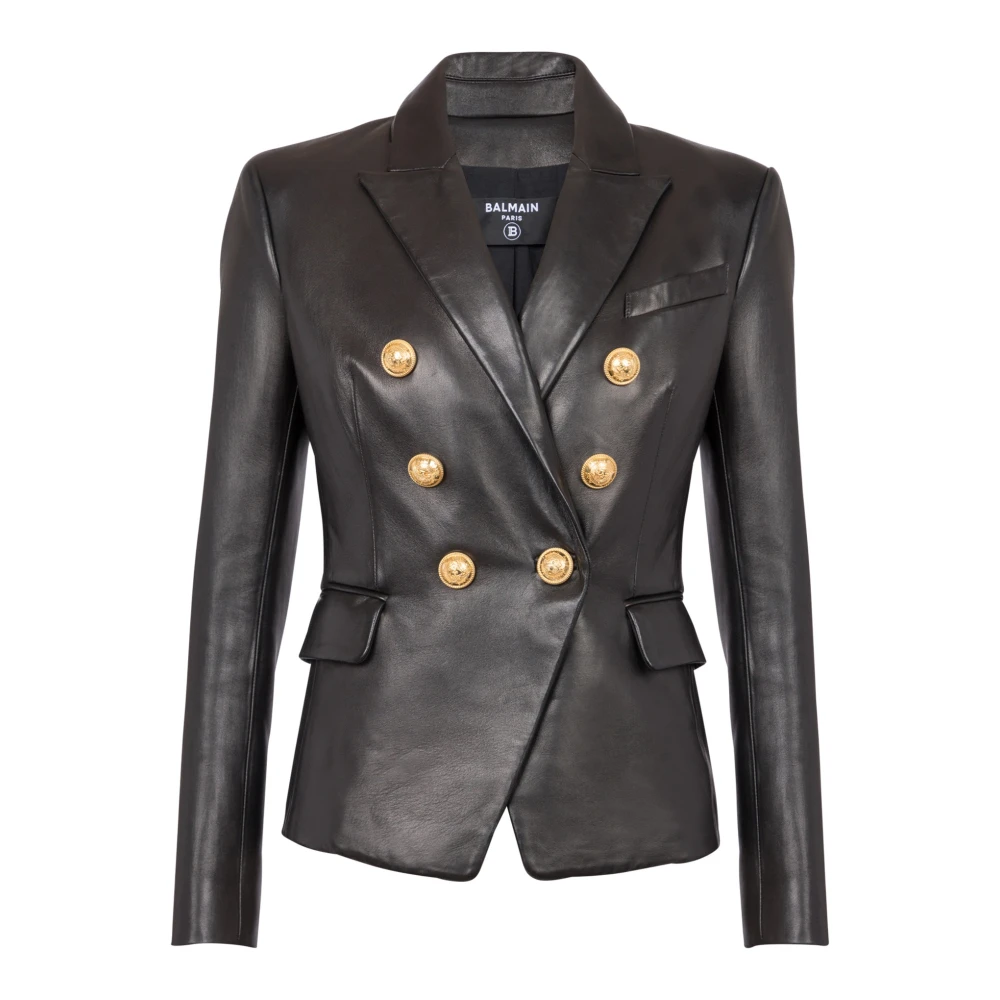 Balmain Klassieke 6-knopen leren jas Black Dames