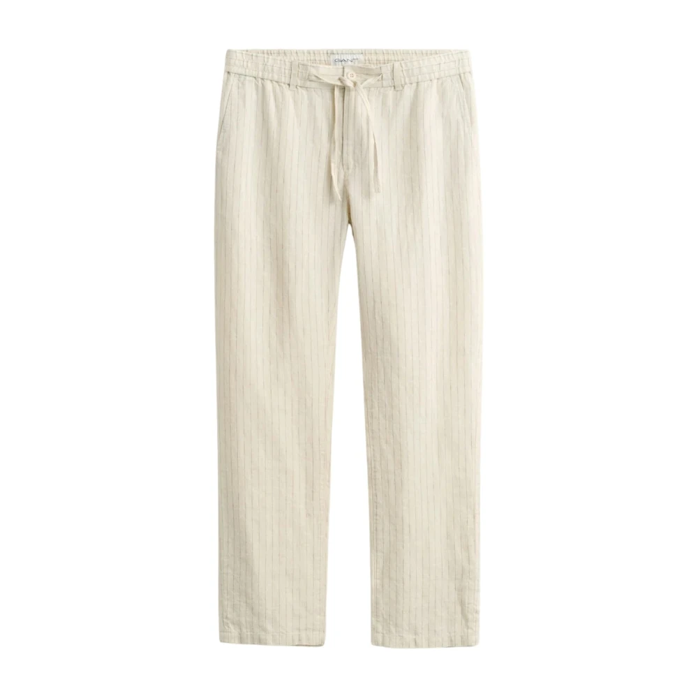 Gant Men's Beige Pantaloni In Lino A Righe - Straight Trousers - S - Trousers
