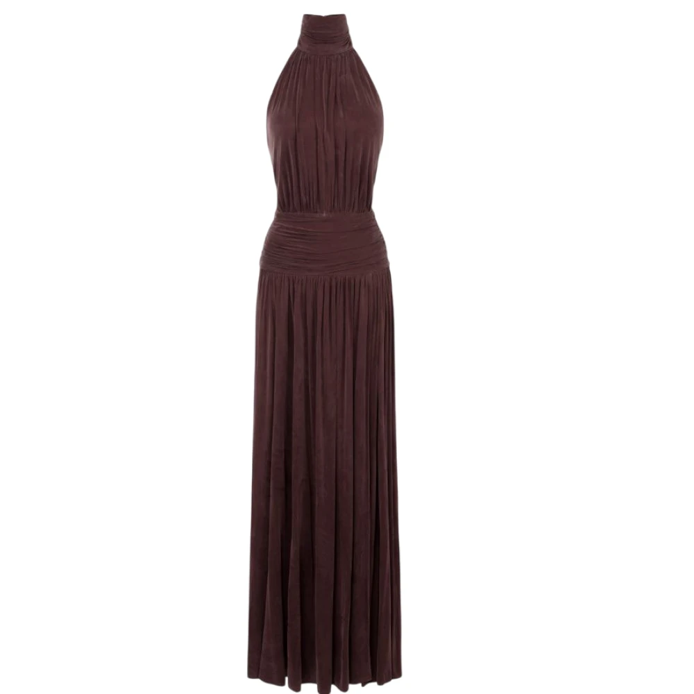 Elisabetta Franchi Halternek Cupro Jersey Jurk Brown Dames