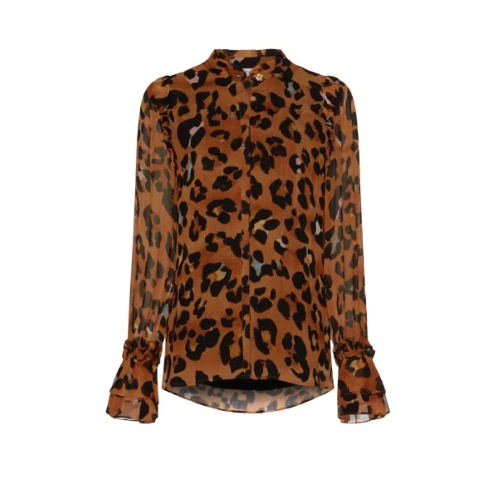 Fabienne Chapot Leopard Print Carmen Blouse Shirt Brown Dames
