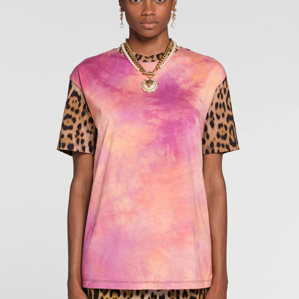 Roberto Cavalli Jaguar Tie-Dye Panel T-Shirt Multicolor Dames
