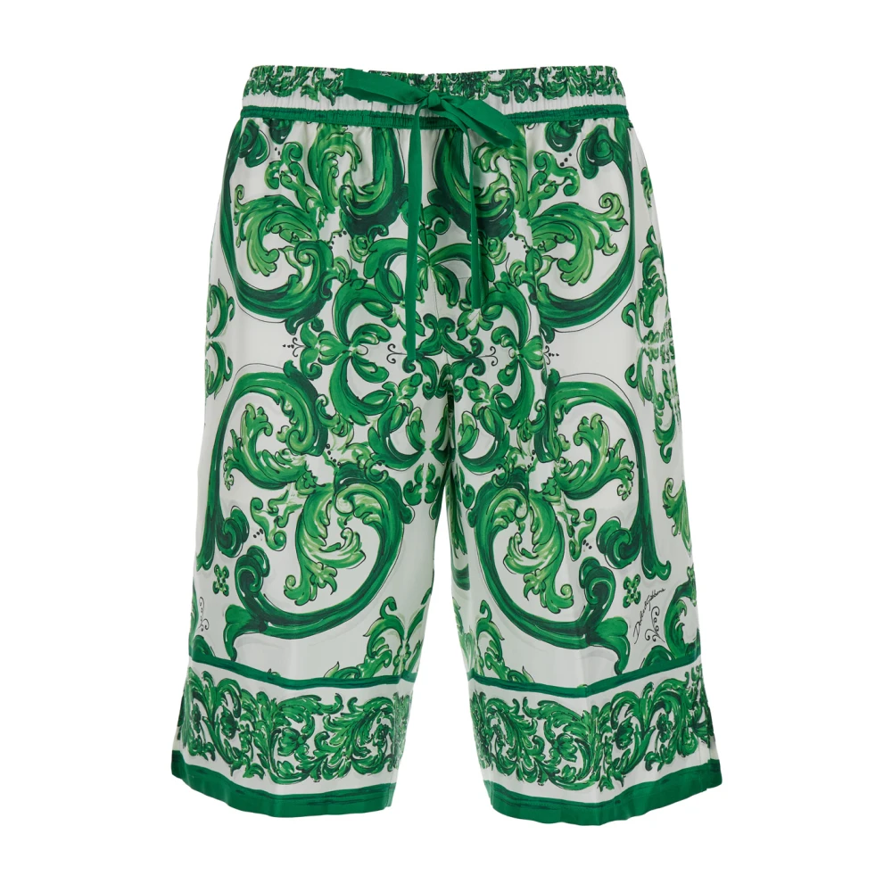 Dolce & Gabbana Groene Maiolica Look Zijden Shorts Green Heren