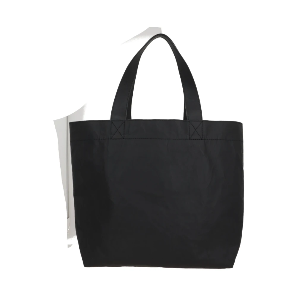 Y-3 Zwarte leren tote tas met zilveren hardware Black Heren
