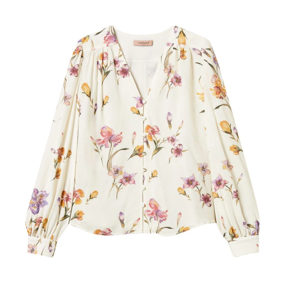 Twinset Witte V-hals shirt met logo Multicolor Dames