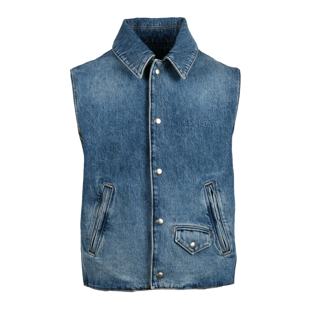 Givenchy Denim Mouwloos Vest met Drukkers Blue Heren