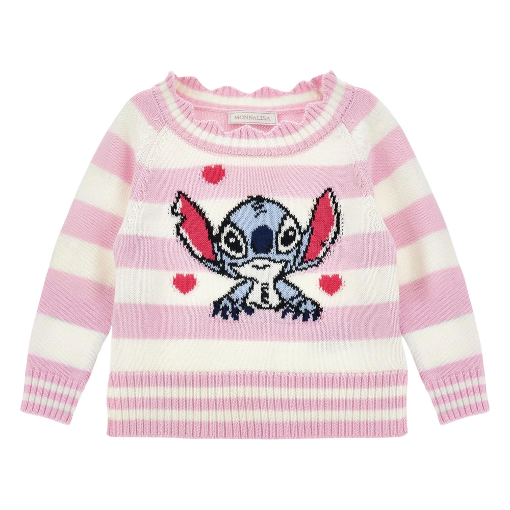 Monnalisa , Kids Knitwear, Female, Pink, 2 Y, Striped Stitch Jumper