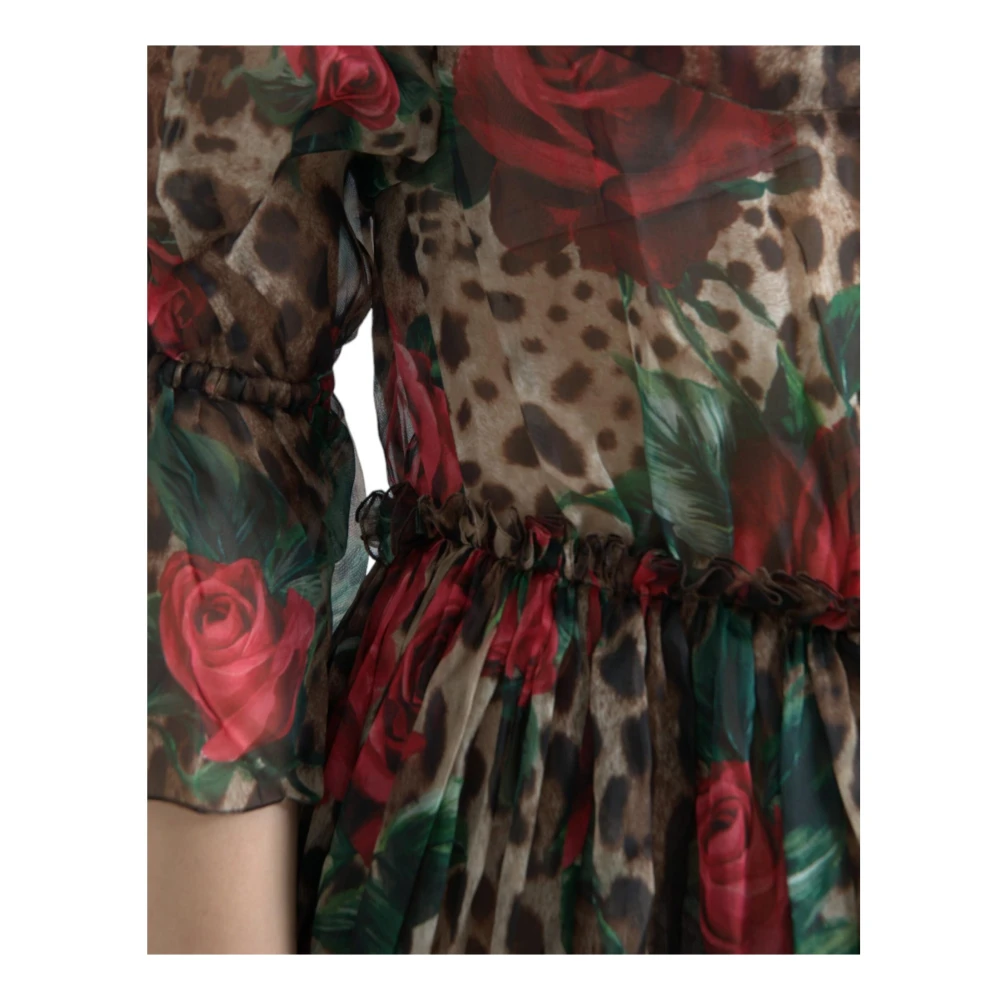 Dolce & Gabbana Luxe Bloemen Luipaardprint Maxi Jurk Multicolor Dames