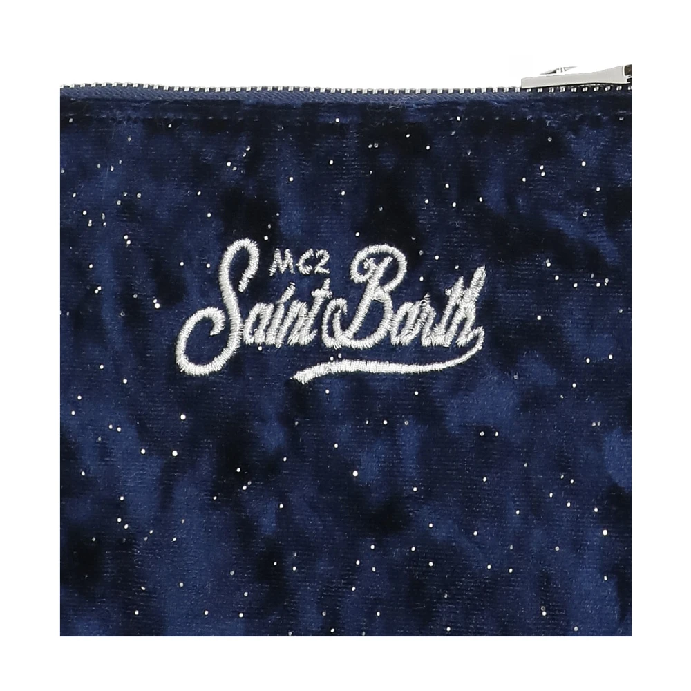 Saint Barth Blauwe Velvet Pochette met Borduurwerk Blue Dames