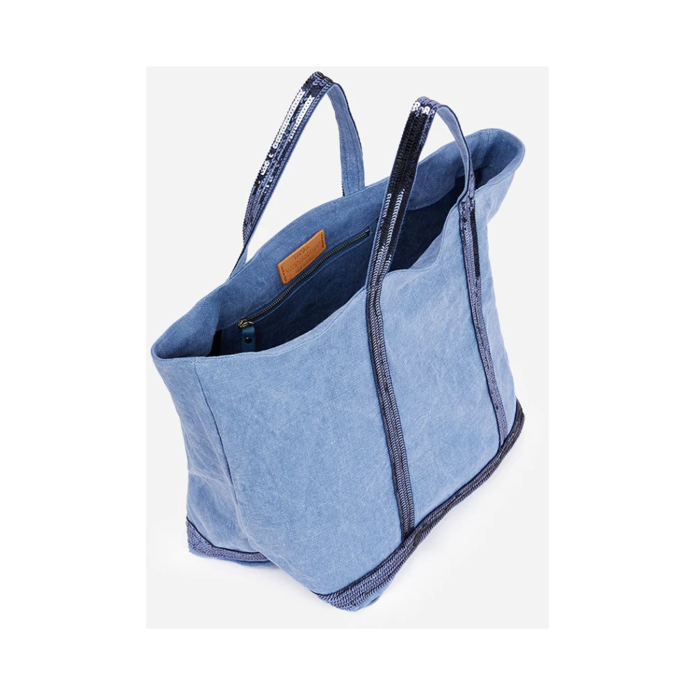 Vanessa Bruno Blauwe Pailletten Linnen Shopper Blue Dames