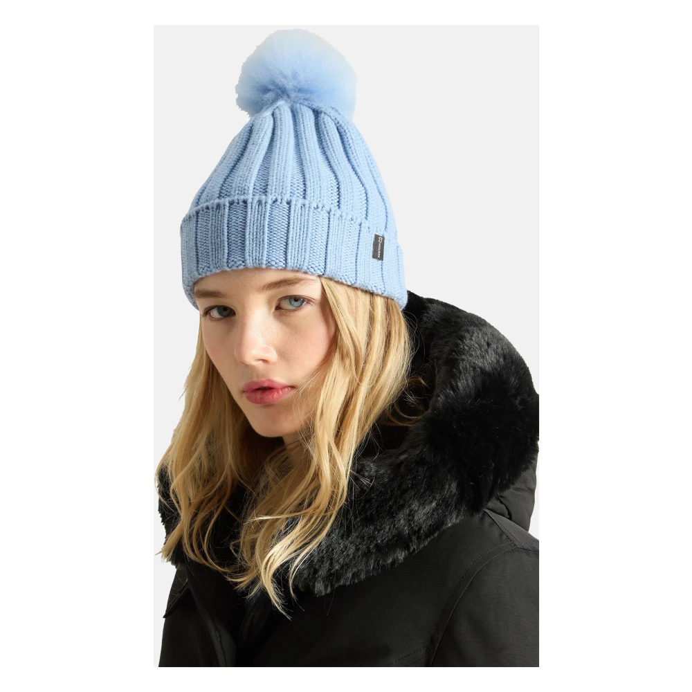 Woolrich Cashmere Pom Beanie Blue Dames