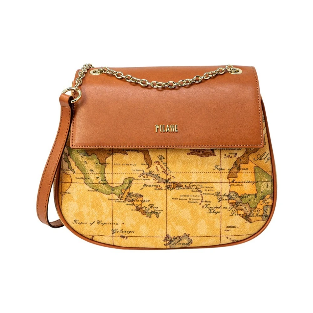 Alviero Martini 1a Classe Leren handtas met print en clipsluiting Beige Dames