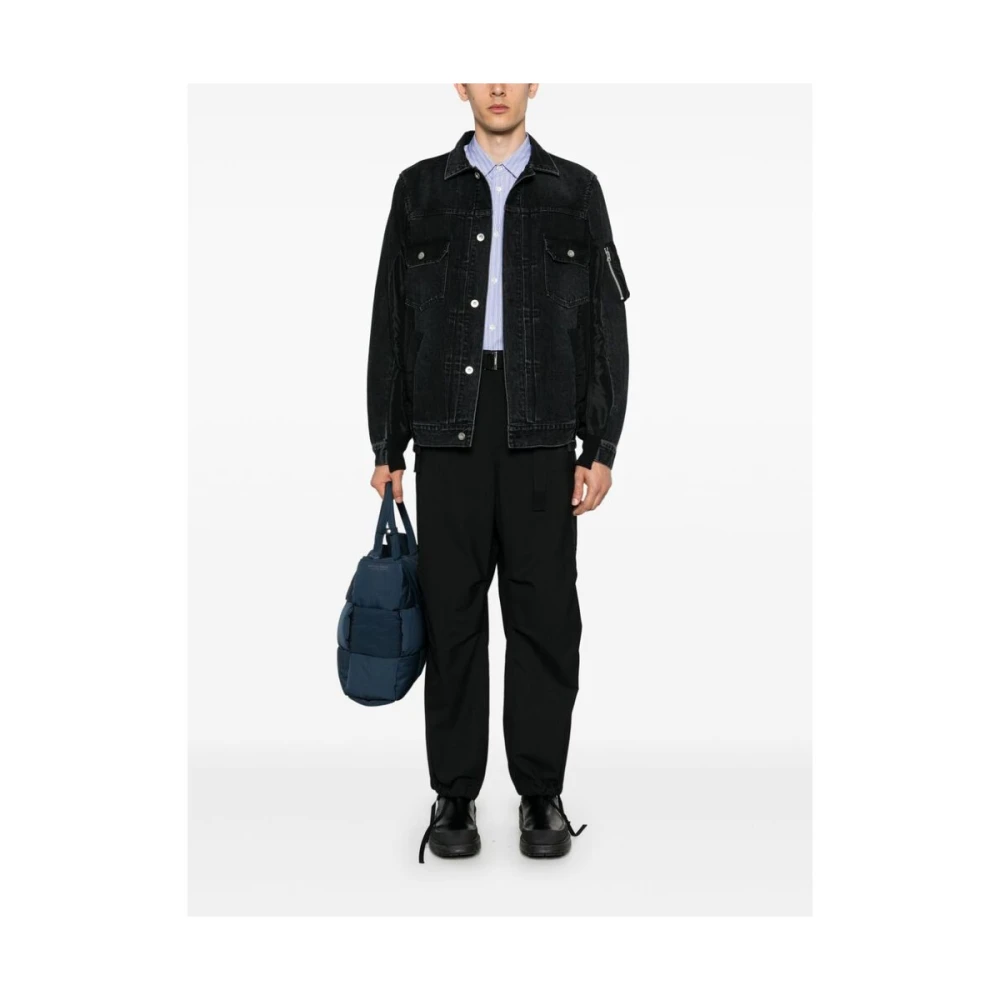 Sacai Zwarte Denim Patchwork Jas Black Heren